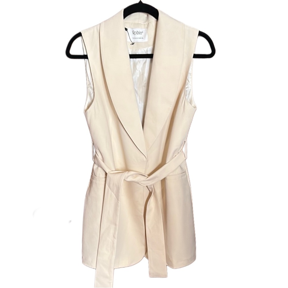 Beige Sleeveless Belted Vest Mini Dress ivory cream tailored graduation  Sz 6